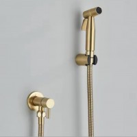 Σετ Μπιντέ Σύστημα λεκάνης μπάνιου Brushed Gold-Χρυσό Σατινέ με Διακόπτη Γωνιακό,Στήριγμα,Τηλέφωνο-Ντουζάκι,Σπιράλ Σετ 4 τεμ.